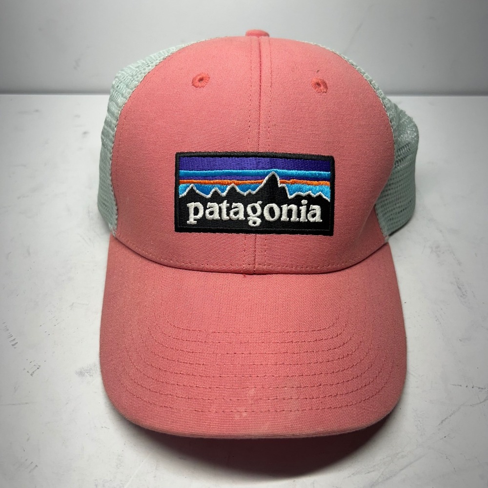 Patagonia Trucker Hat Pink Green Unisex OSFA Fitz Roy Logo Mesh Snapback Cap